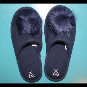 Victoria Secret Navy Pom Pom Slippers.